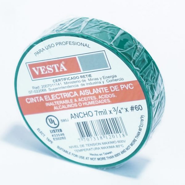 Cinta Eléctrica Aislante de PVC 7mil x3/4" Verde VESTA